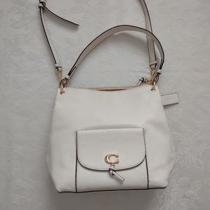 Coach chalk gold Remi refined pebble leather hobo crossbody bag